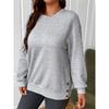 Fall Winter Women's Solid Color Loose Button Crew Neck Patchwork Long Sleeve Sweatshirt