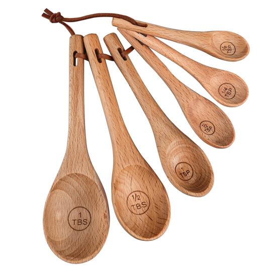 

Набор из 6 деревянных мерных ложек с длинной ручкой, кухонные совки для сухих ингредиентов, выгравированные размеры, отверстие для подвешивания, незаменимые инструменты для выпечки и приготовления пищи 6pcs