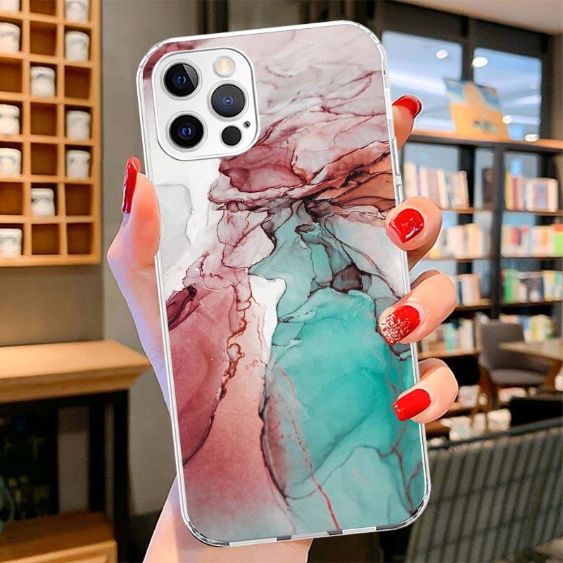 Fashion Geometric Marble Cover Phone Case For iPhone 16 17 Air 15 14 Pro Max 16E Phone Case 13 Mini 12 11 7 SE 8 Print Pattern F
