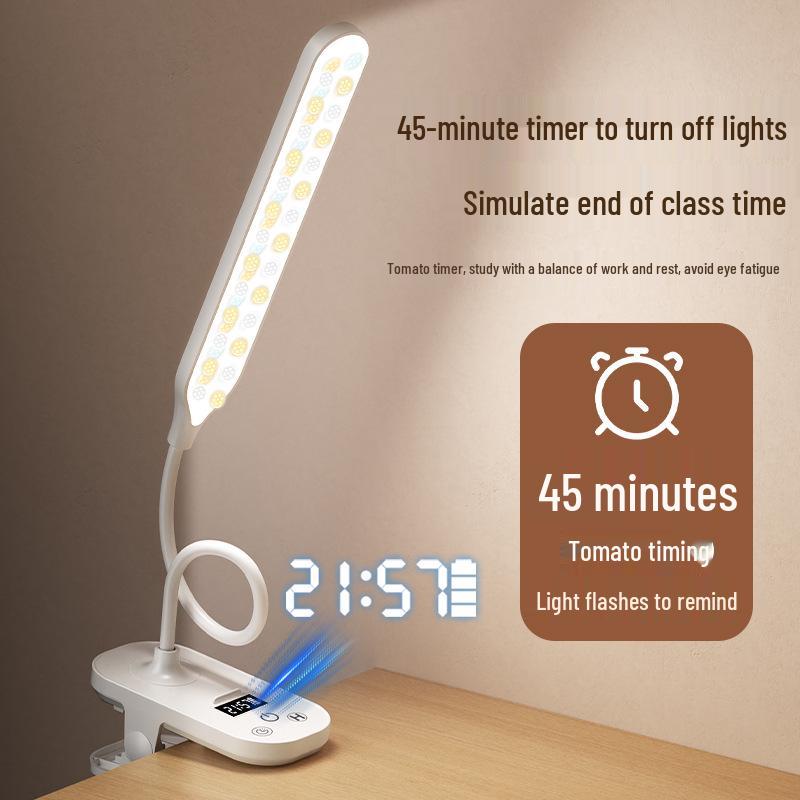 Eye-Friendly LED Clip-On Desk Lamp with Clock – Perfect for Study, Dorm, and Bedside Reading