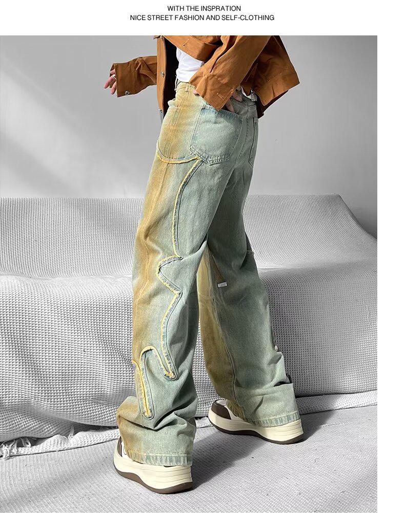 

Мужские узкие прямые джинсы в стиле ретро с эффектом потертости - модный стиль хип-хоп XXL охра/жёлтый