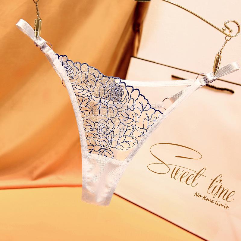 Seduction Hot Fashion Thong Nightclub Style Waist Hollow Seiko Embroidered Adjustable Belt Women's Large Size Panties