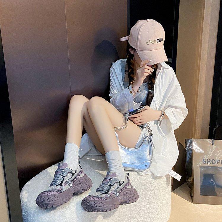 Pineapple durian thick-soled heightened foreign style and thin mesh breathable dad shoes women's summer leisure sports 2025
