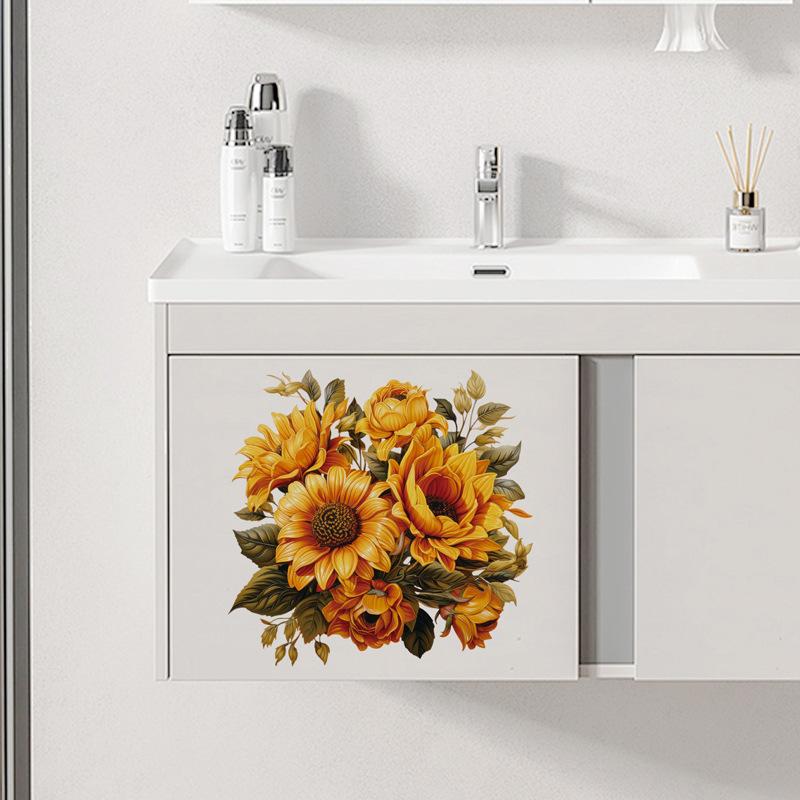Golden Sunflower Wall Stickers Peel and Stick Removable Decoration for Home Kitchen Bathroom Cabinet Refrigerator Wardrobe DIY Decor