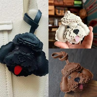 Handmade Genuine Leather Cute Puppy Bag Keychain Bag Pendant Car Key Ring For Women Bag Charm DIY Accessories Couple Lover Gift