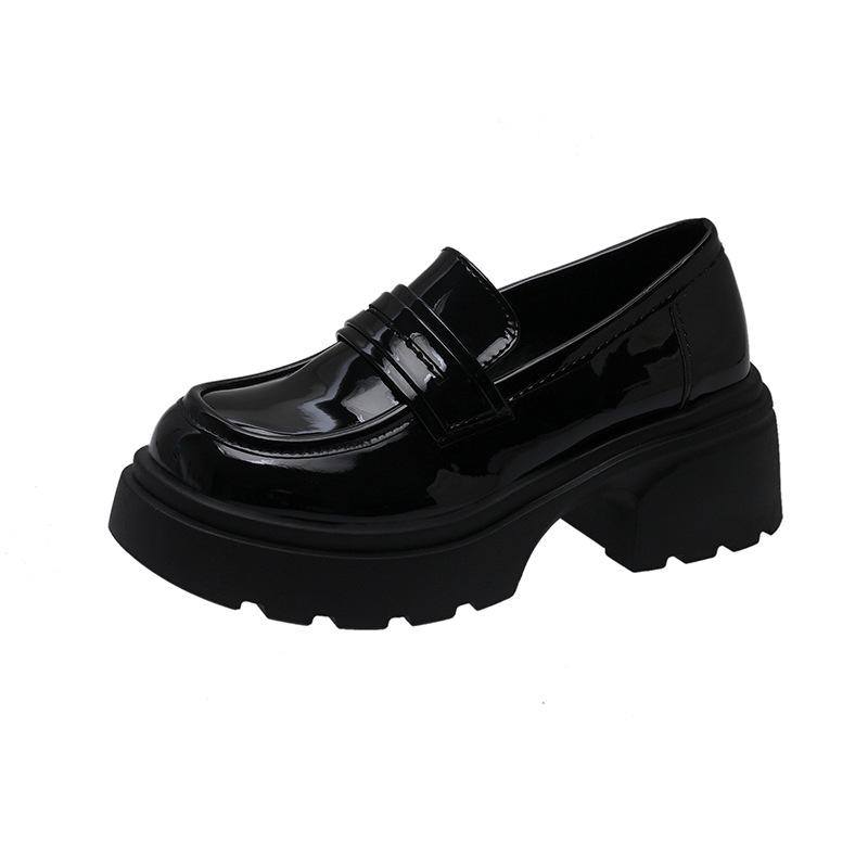 

Hongkai~ 2025 summer new small leather shoes women s British style black muffin thick-soled versatile one-pedal loafu single 40