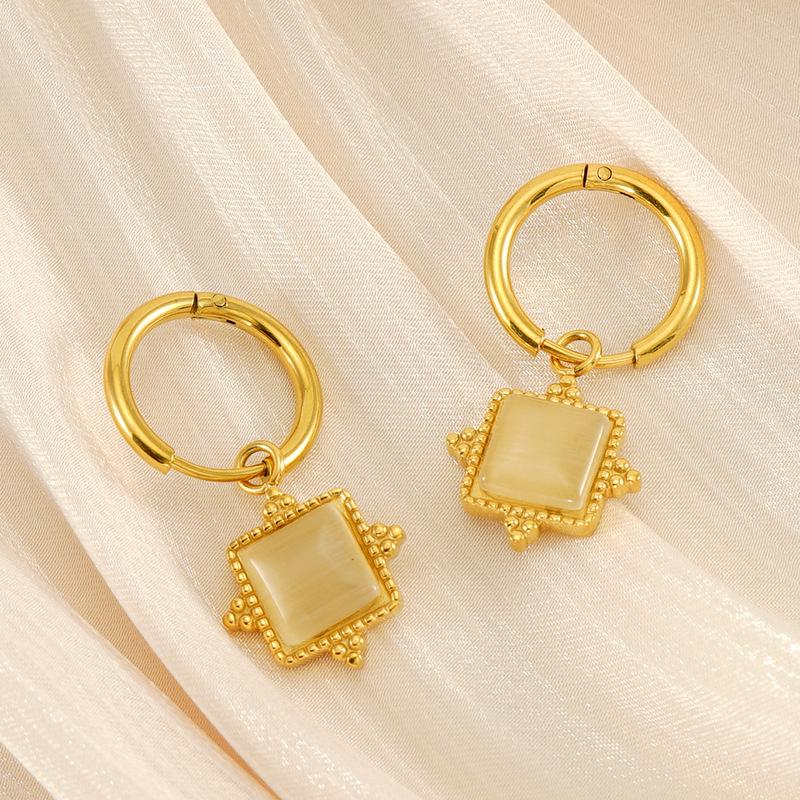 

Модные европейские и американские серьги-капли в стиле ретро из нержавеющей стали с камнем «кошачий глаз» для женщин 18K