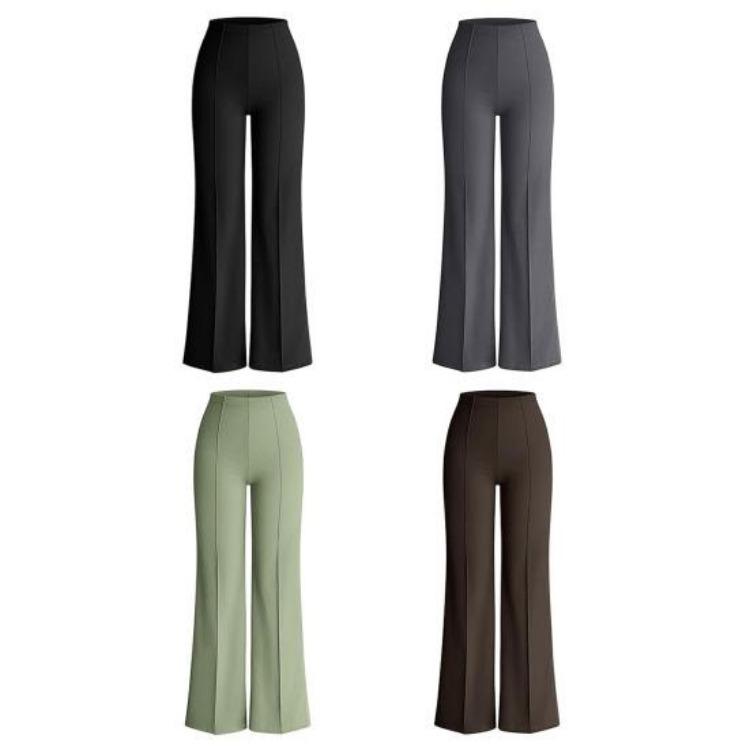 Women Casual Trousers High Waist Elastic Wide Leg Pants Solid Color Lounge Work Travel Daily Wear