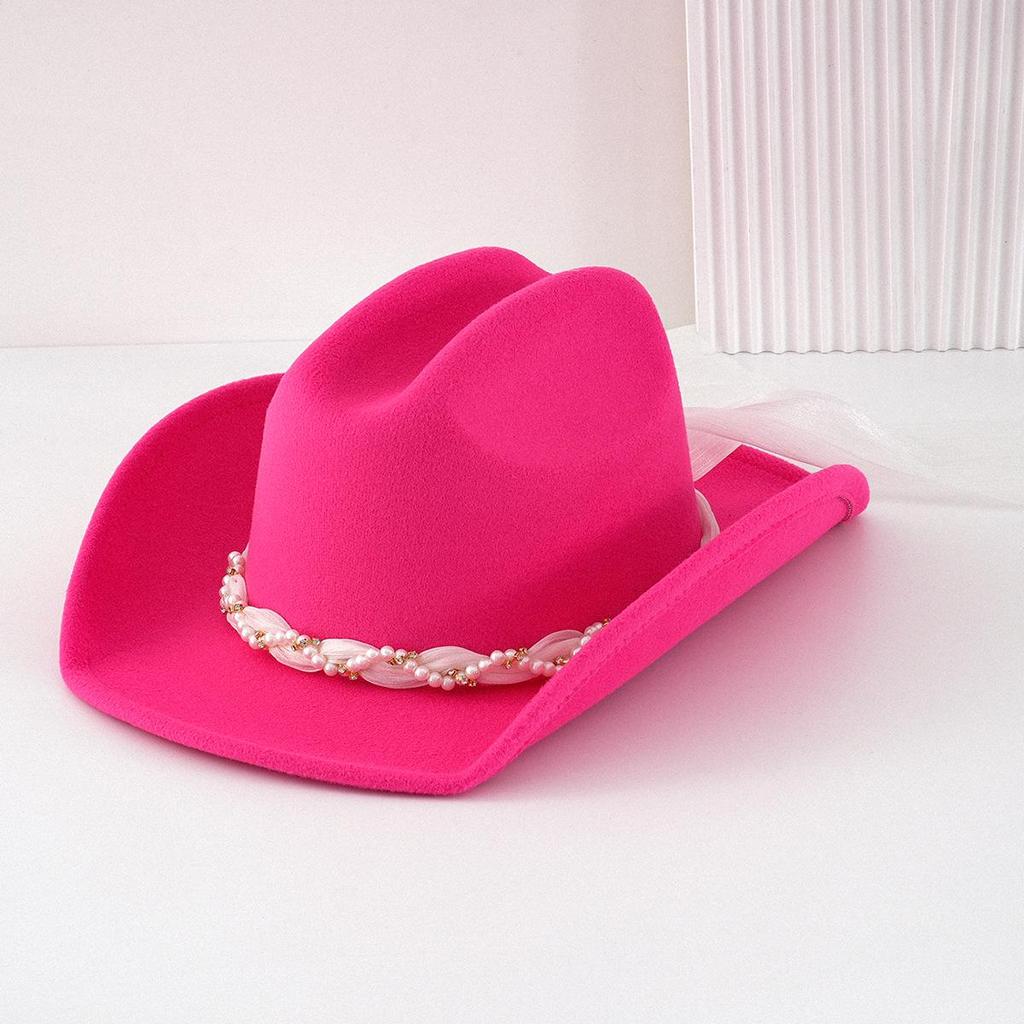 Women's Bridal Top Hat with Pearl & Gold Ribbon - Festival Cowboy Hat