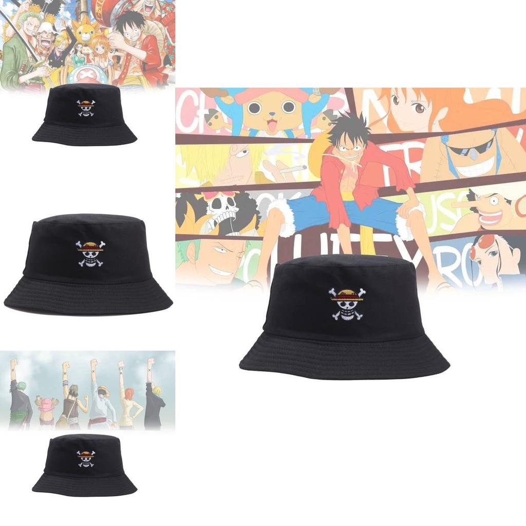 One Piece Skull Embroidered Unisex Fashion Breathable Doublesided Bucket Hat For Summer And Outdoor Activities