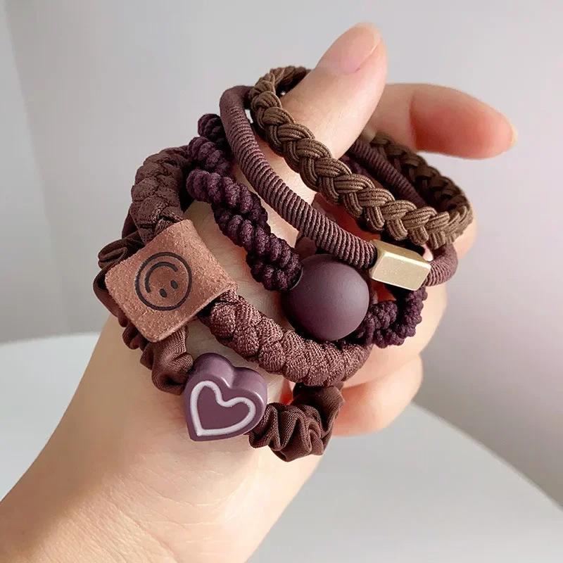 5pcs/Bag Women High Elastic Seamless Hair Rope Durable Bowknot Headbands No Crease Ponytail Holder Rubber Band Hair Accessories