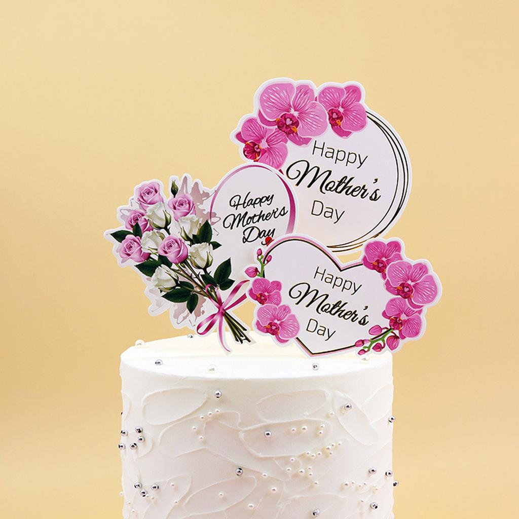 Cake Decoration Ribbon Bouquet Flowers Mother's Day Cake Insert Card Baking