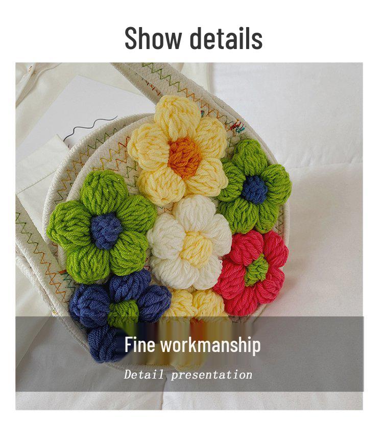 Sommar Handväska i Koreansk Stil, Vävda Bomull med Blommor, Axelväska för Kvinnor - Trendig Strandväska