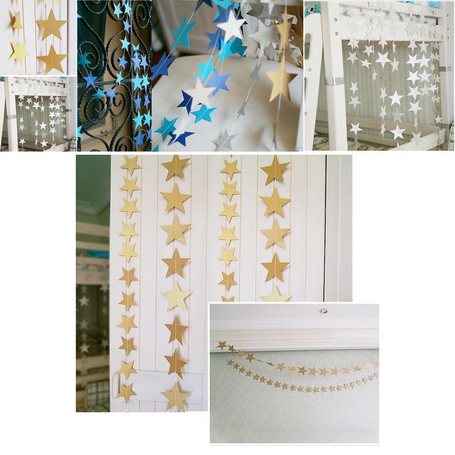 High-quality Star Paper Garland In Gold Silver And Blue For Festive Celebrations