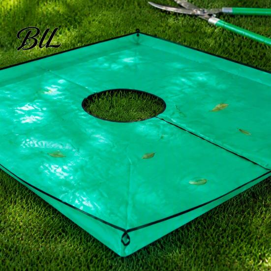 Foldable Garden Ground Cover Landscape Pruning Tarp with Hole, Metal Buckles, Waterproof Waste Tarp, Durable PE Leaf Disposal Mat Tree Bush