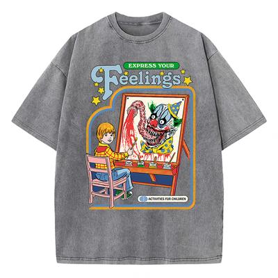 Uttryck dina känslor Rita en clown Tvättad Retro Herr T-shirts Street Andningsbara T-shirts Lös Bomulls T-shirt Kläder T-shirt