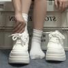 White Sneakers Women's Spring and Autumn Muffin Thick-soled White Shoes Round Head Lace-up Breadboard Shoes Heightening Casual Shoes Children