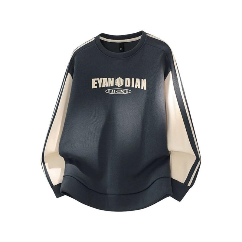 Mens Crew Neck Sweatshirt Loose Fit Letter Print Long Sleeve Top Casual Plus Size