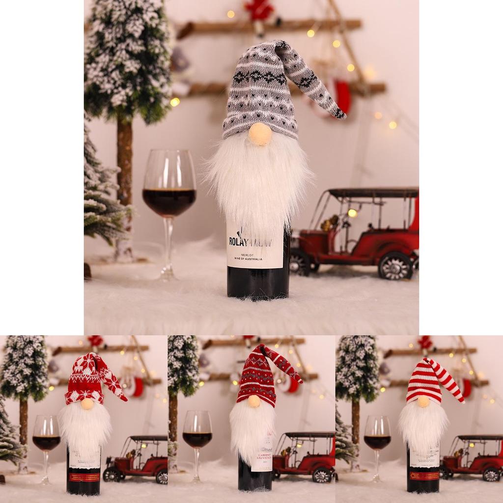 Bottle Charming Wine Cap Knitted Wine Bottle Cover With Faceless Santa Claus Grey And White Wine Design Cap