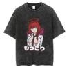 Anime Chainsaw Man Pochita Kawaii Printed Washed Tshirt Men Vintage Casual Tshirts Manga Cotton T Shirt Harajuku Male Tops