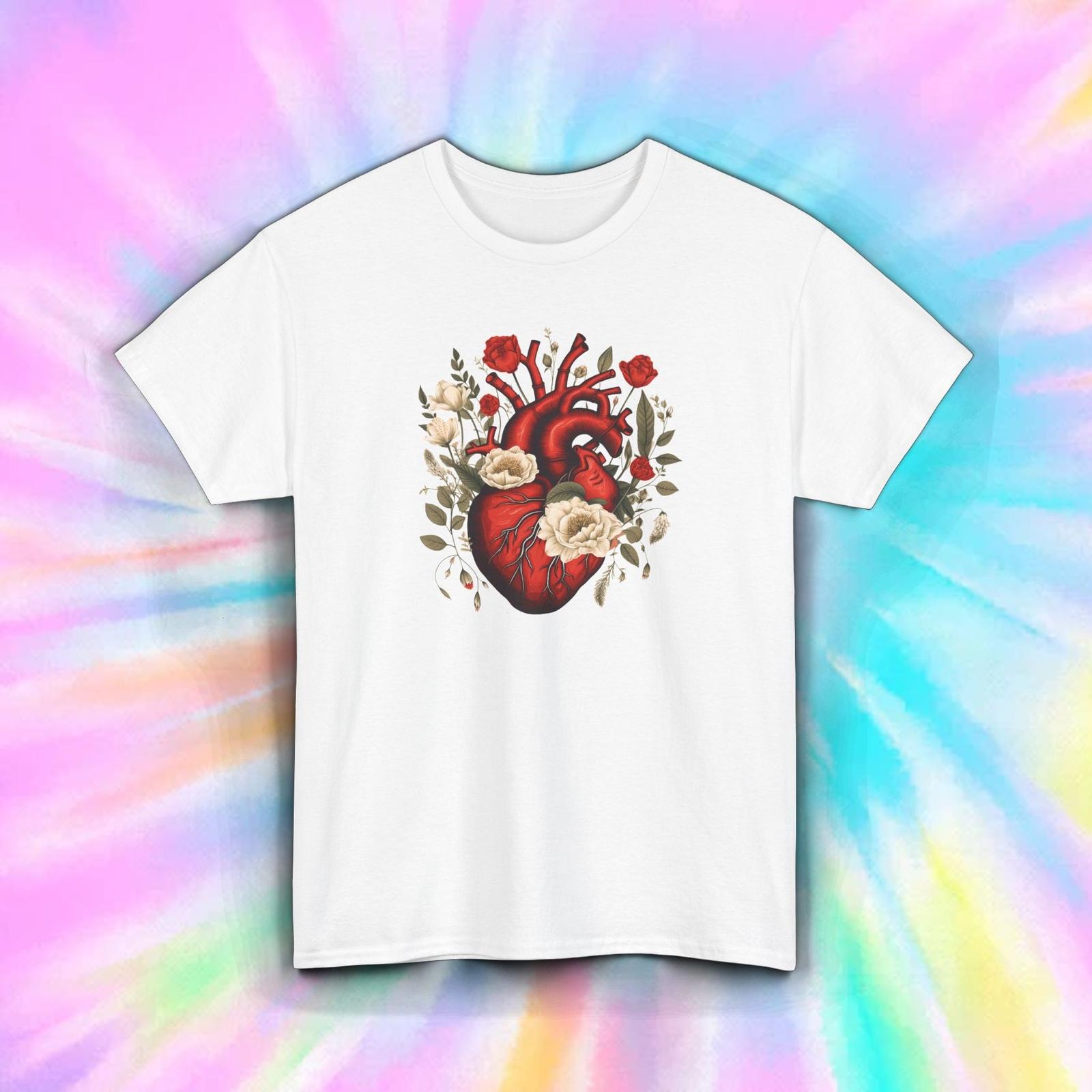 Anatomical Heart Shirt Floral Gothic Medical Art Rose Design Tee S-5XL L