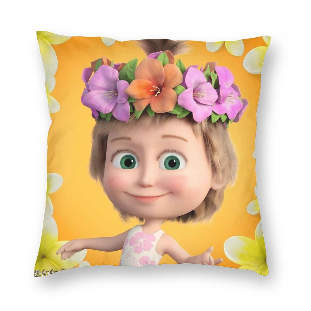 Cute Cartoon M-Masha And Bear Pillowcase Printing Polyester Cushion Cover Decor Throw Pillow Case Cover Home Square 40*40Cm
