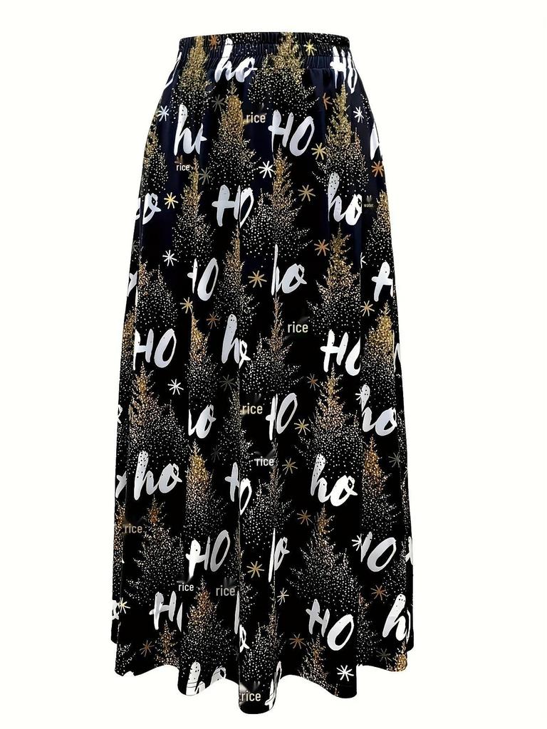 Women's Plus Size Autumn Christmas Tree Print Skirt