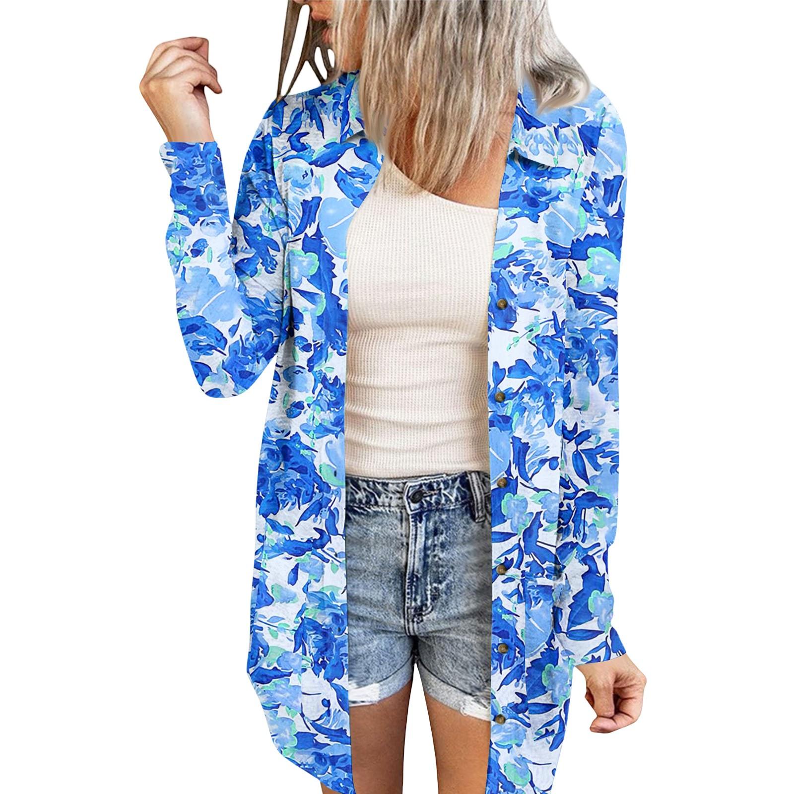 

Женский повседневный модный кардиган-жакет средней длины с длинными рукавами и цветочным принтом XL