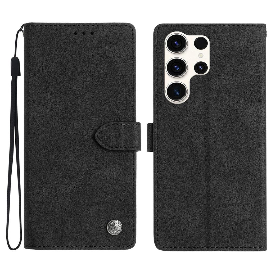 For Samsung Galaxy S24 Ultra Leather Case Solid Color Phone Wallet Cover