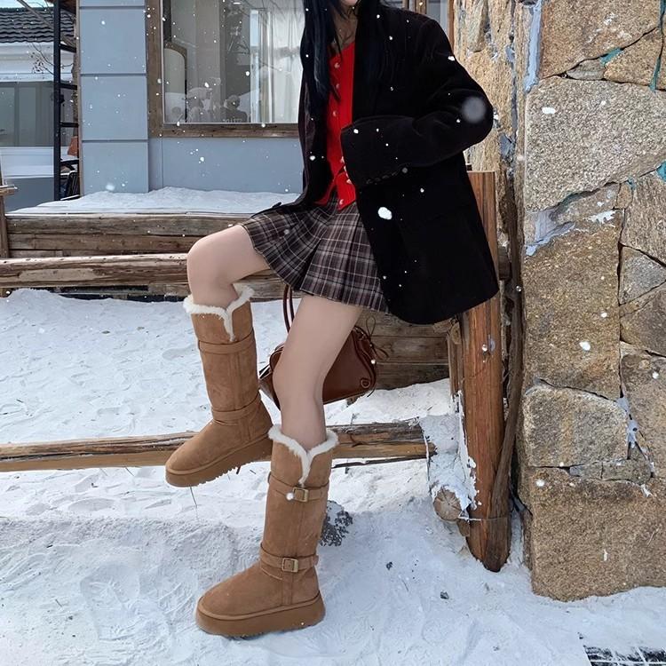 Soft leather version~ Two wear snow boots for women 2025 new winter thick-soled velvet thickened boots warm snow cotton