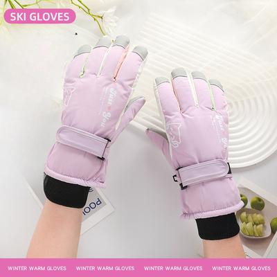 Ski Gloves for Women Waterproof Thickened Plush Touch Screen Windproof and Cold Protection Cute Cartoon Outdoor Cycling Warm Gloves