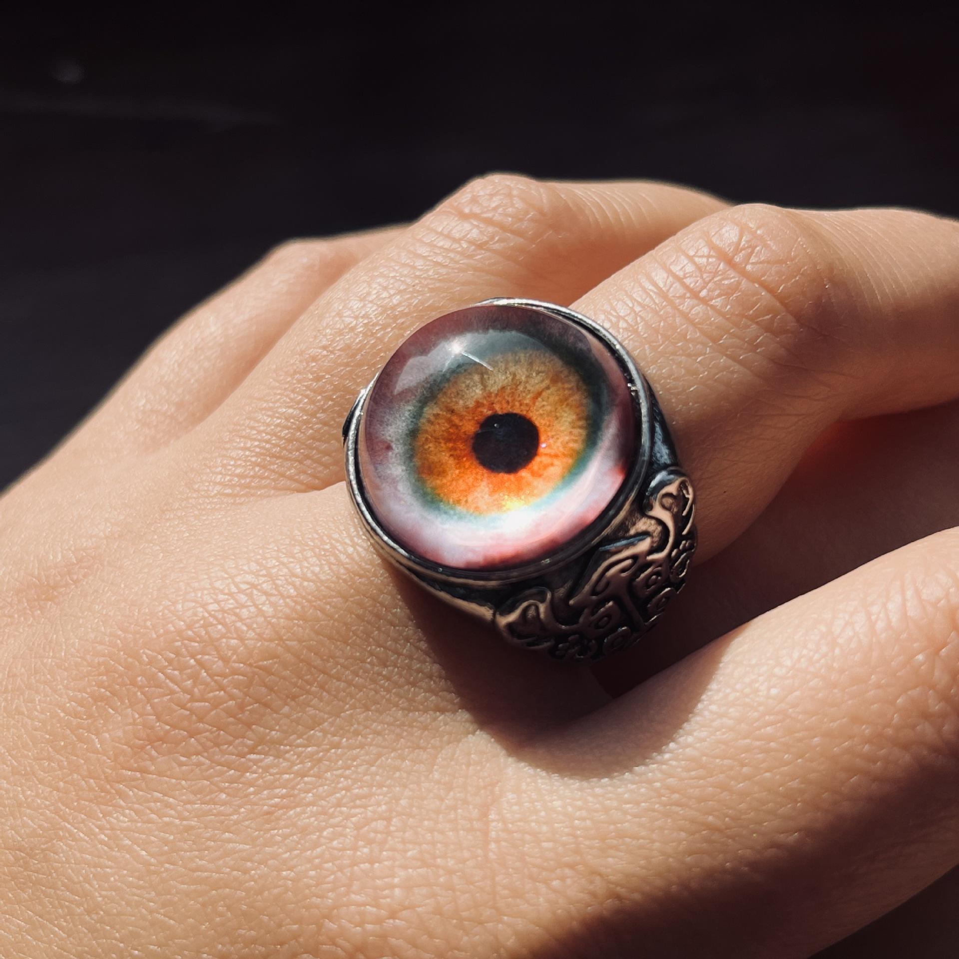 Gotische Übertriebene Lebensechte Blutrote Augapfel Verstellbare Öffnungsringe Für Frauen Männer Halloween Party Dämonenstil Terror Schmuck resizable brown