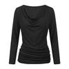 Women's Fashion Casual Long Sleeve Cowl Neck T Shirt with Elastic Side Waist for Everyday Wear