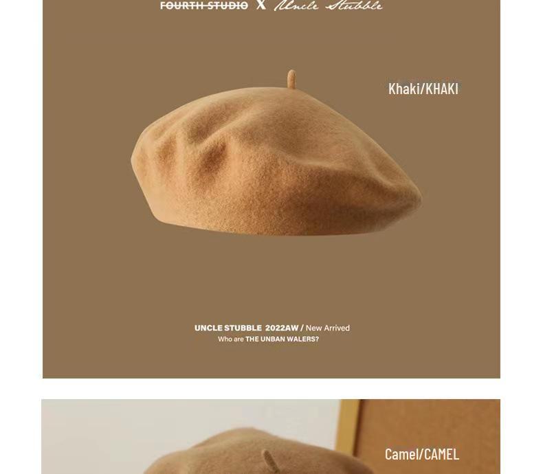 High-Quality Australian Wool Beret: Anti-Pilling, Korean Style, Solid Color, Retro Painter Hat for Girls