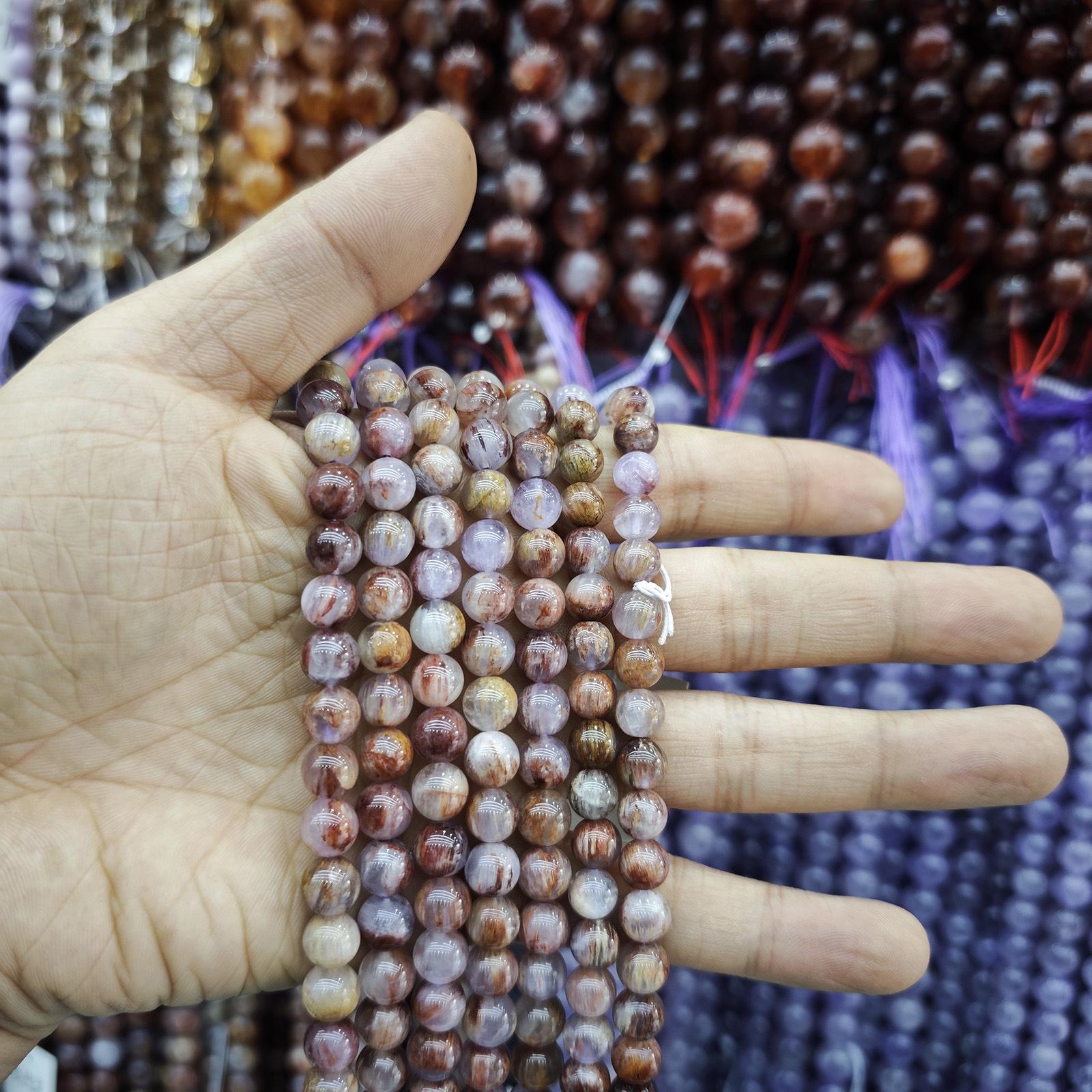 

Purple Phantom Quartz Titanium Crystal Round Beads for DIY Jewelry Accessories Natural Purple Phantom
