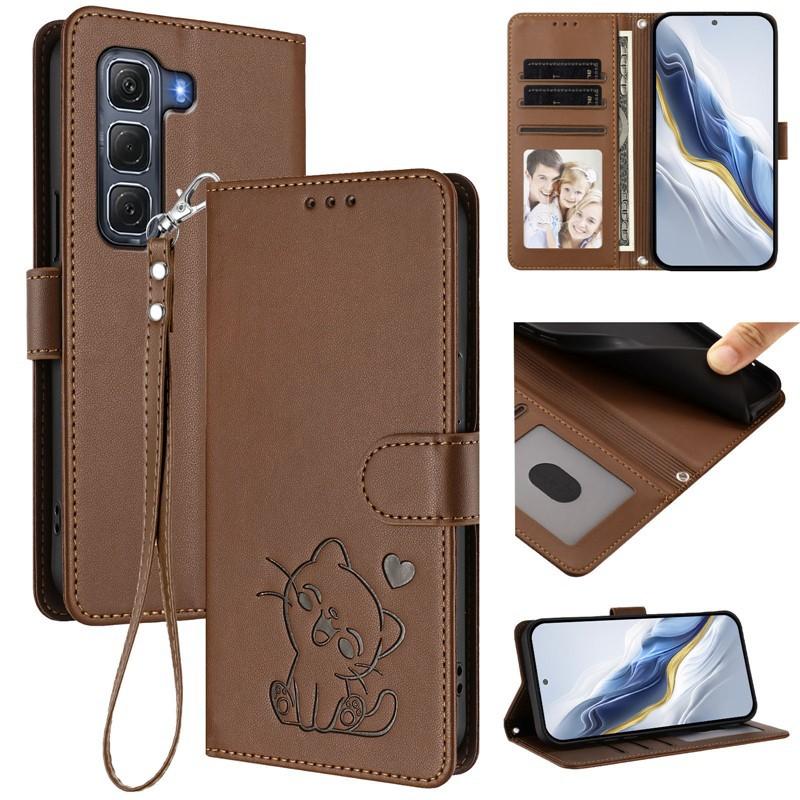 Applicable INFINIX HOT 60 PRO+Phone case with heart-shaped cat design, solid color, cute protective cover