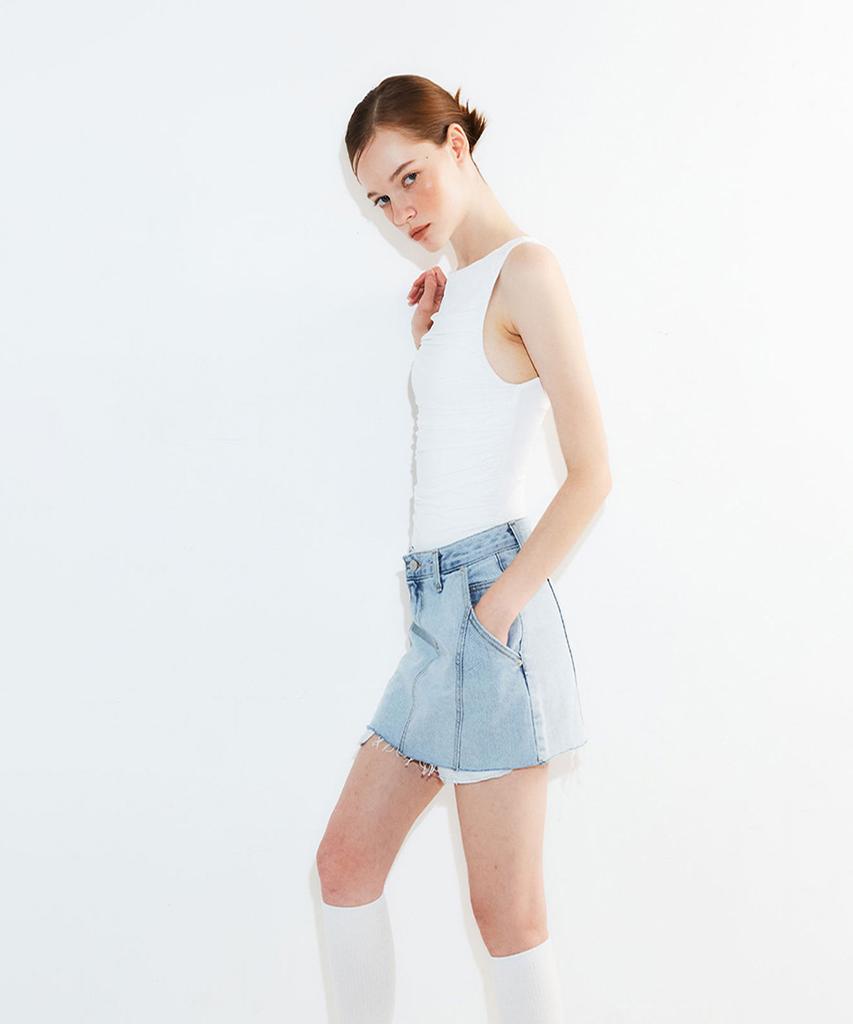 Potipo [W] Denim Short Skirt With Over Pocket Details