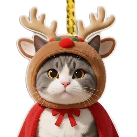 Kleine Süße Dekorationen für Fenster Katze Weihnachtsdekoration, 2D Flaches Cartoon Acryl Kätzchen mit Umhang und Leichter Dekorationshut Hängende Dekoration