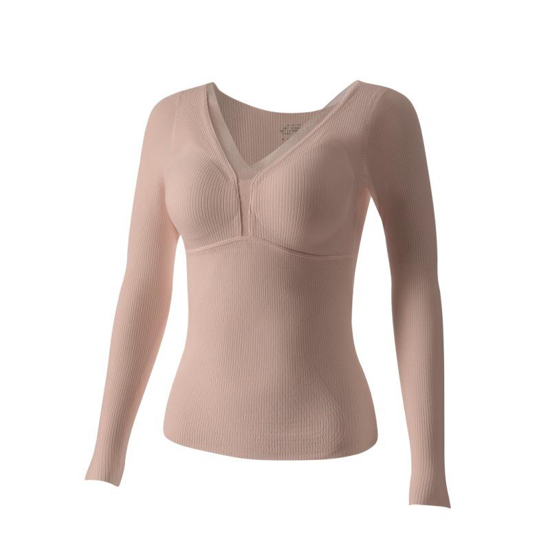 Thermal Wool & Silk Base Layer Set with Seamless Integrated Bra and Chest Pads for Autumn Warmth