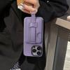 High End TPU+PU Leather Purple Case for iPhone 11 13 12 14 15 16e Pro Max Fashion Wrist Strap Ring Grip Card Holder Wallet Sleev