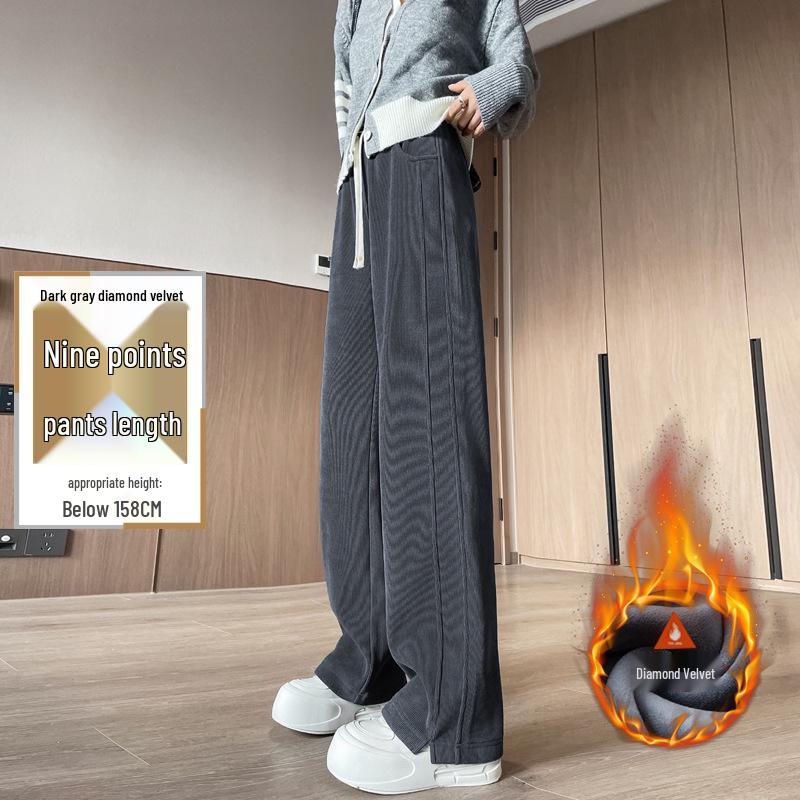 Women's Narrow and Wide-Leg Chenille Sweatpants, Fleece-Lined for Autumn/Winter 2024, Straight-Leg Casual Design.