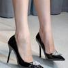 Beautiful rhinestone black high heels women's fashion sexy thin heels pointed head shallow mouth celebrity temperament single shoes patent leather