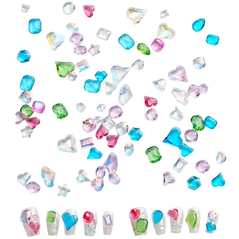 50/100 Pcs Heart Nail Rhinestones Mix Shape Nail Gems Sparkling Nail Charms Colorful Nails Art Charms Nails Decorations