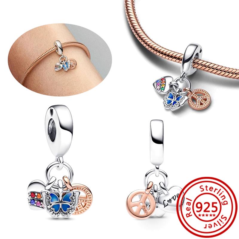 925 copper Bee Caterpillar Butterfly Dragonfly Ladybug Four Leaf Clover Lucky Charm Beads Fit Pantaro Bracelet Fine Zircon Gift