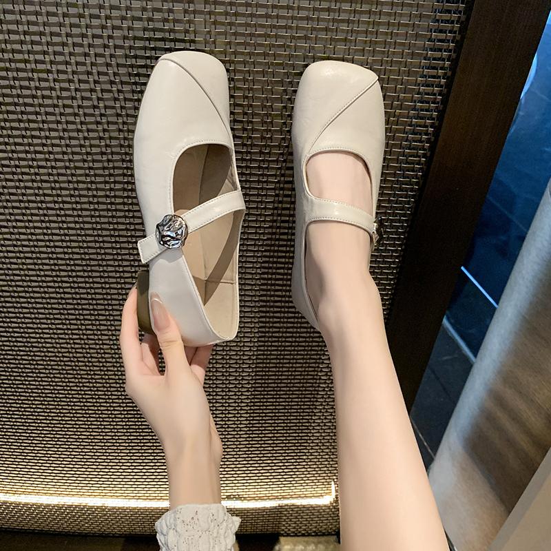 Fashionable Flat Bottom Mary Jane Shoes Women's round Toe Slip-On Summer New Style Low Heel Rubber Outsole Simple Pure Color