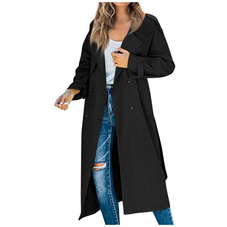 Elegant Women Solid Color Long Trench Coat Casual Winter Autumn Jacket Temperament Style