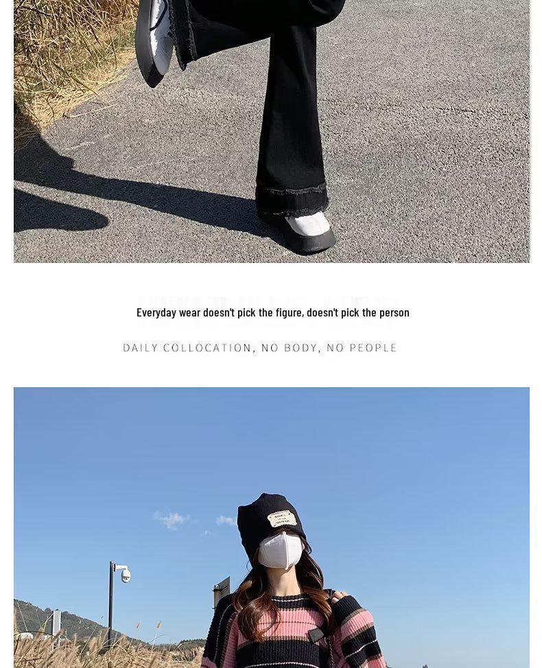 Women's High-Waisted Slimming Black Micro Flare Jeans with Raw Edge - Autumn 2024 Collection