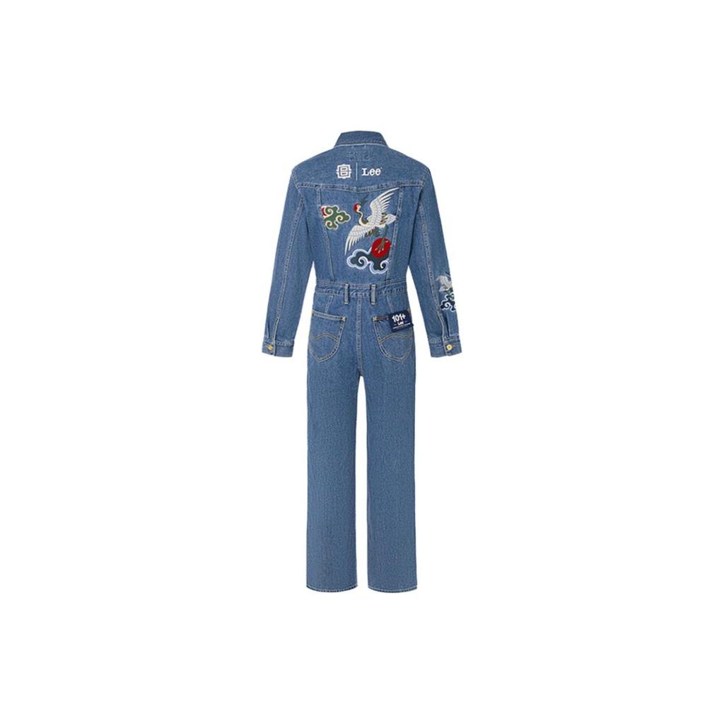 Lee X Palace Museum Cultural Collaboration Solid Color Straight Leg Denim Jumpsuit Women Jumpsuit Blue LWB0021525PN00F