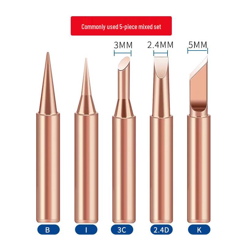 5-Piece Pure Copper Non-Magnetic Soldering Iron Tips for 936 Model