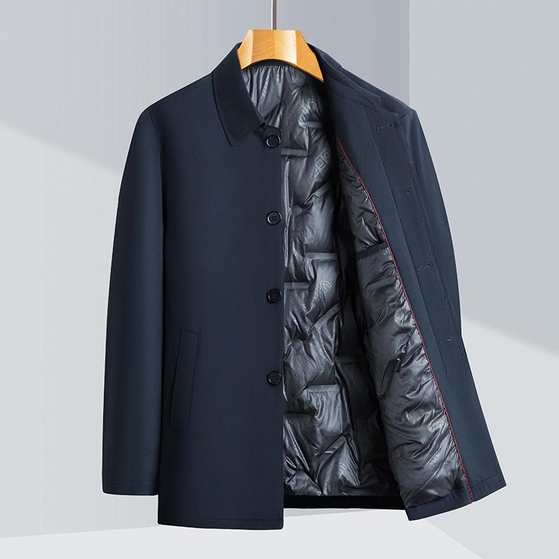 Men's Duck Down Lapel Jacket: Business Casual Warm Coat for Middle-Aged & Elderly